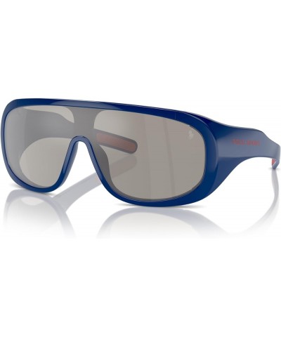 Men's Ph4215u Universal Fit Shield Sunglasses Shiny Royal Blue/Light Grey Mirrored Silver $85.41 Shield