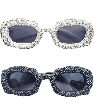 Cute Diamond Sunglasses Women Rhinestone Square Sunglasses Vintage Female bling Party sunglasses Eyewear 2pcs-black&white $14...