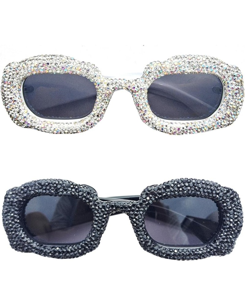 Cute Diamond Sunglasses Women Rhinestone Square Sunglasses Vintage Female bling Party sunglasses Eyewear 2pcs-black&white $14...