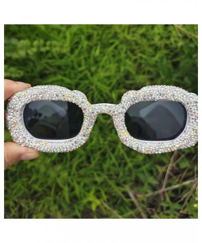 Cute Diamond Sunglasses Women Rhinestone Square Sunglasses Vintage Female bling Party sunglasses Eyewear 2pcs-black&white $14...