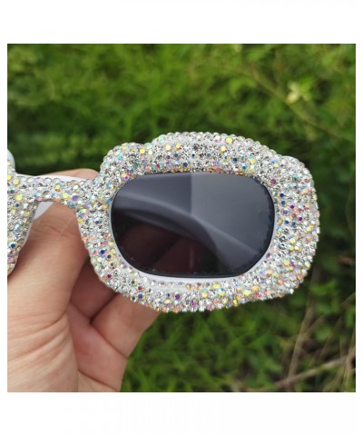 Cute Diamond Sunglasses Women Rhinestone Square Sunglasses Vintage Female bling Party sunglasses Eyewear 2pcs-black&white $14...