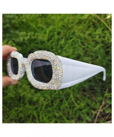 Cute Diamond Sunglasses Women Rhinestone Square Sunglasses Vintage Female bling Party sunglasses Eyewear 2pcs-black&white $14...