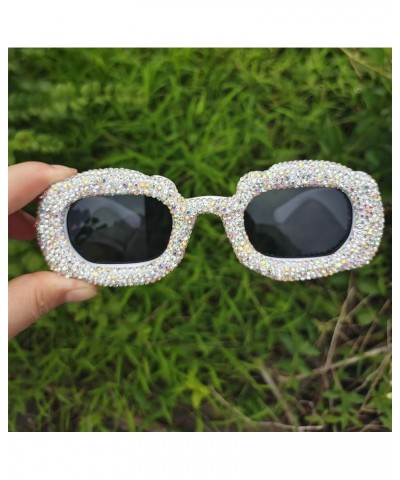 Cute Diamond Sunglasses Women Rhinestone Square Sunglasses Vintage Female bling Party sunglasses Eyewear 2pcs-black&white $14...