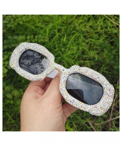 Cute Diamond Sunglasses Women Rhinestone Square Sunglasses Vintage Female bling Party sunglasses Eyewear 2pcs-black&white $14...