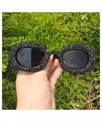 Cute Diamond Sunglasses Women Rhinestone Square Sunglasses Vintage Female bling Party sunglasses Eyewear 2pcs-black&white $14...