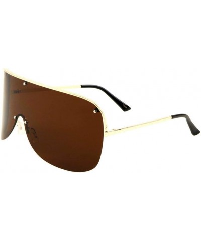 Siberia XL Oversized Semi Rimless Wrap Around Mono Shield Sunglasses Gold Metallic Frame Brown Amber $9.09 Shield