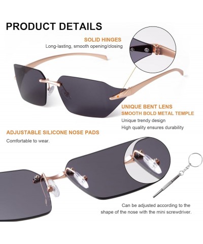 Y2K Rimless Sunglasses for Big Head Men Women Wrap Around Square Metal Sun Glasses Fashion Stampunk Cool Shield Gold/Grey $10...