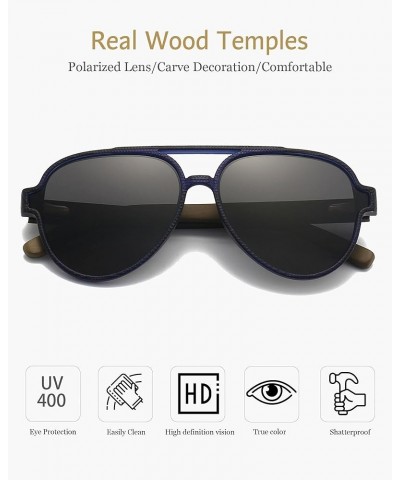 Wood Sunglasses UV Protection Polarized Lenes Classic Aviator Wooden Frame for Men and Women C5 Blue/Grey(aviator) $14.83 Square