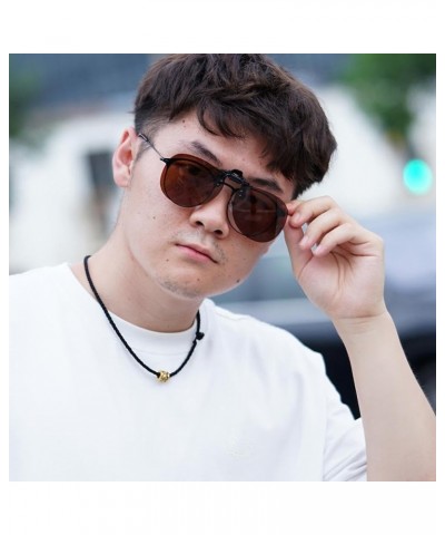 Retro Polarized Clip on Sunglasses Flip up Plastic Sunglasses Night Vision Eyeglasses for Driving Fishing Traveling Brown $3....