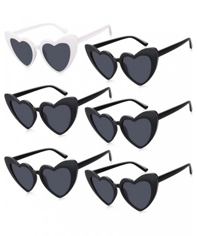 6 Pack Heart Shaped Sunglasses, Retro Cat Goggles, Vintage Bulk Cute Shade for Women, Bachelorette Party Favors 5 Black +1 Wh...