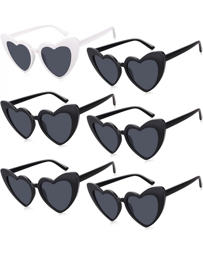 6 Pack Heart Shaped Sunglasses, Retro Cat Goggles, Vintage Bulk Cute Shade for Women, Bachelorette Party Favors 5 Black +1 Wh...