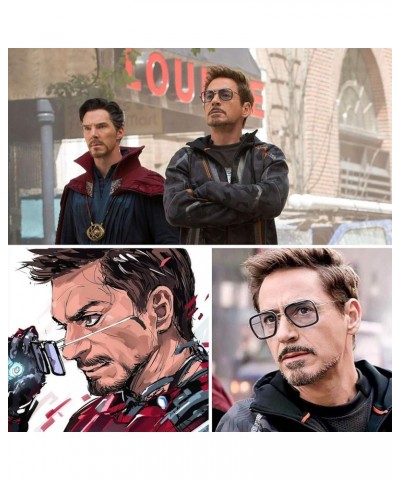 Tony Stark Sunglasses Vintage Square Metal Frame Eyeglasses for Men Women - Iron Man and Edith Sun Glasses Two Pack (Spider M...