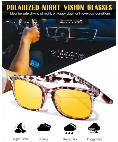 Polarized Night Vision Glasses for Men Women, Trendy Yellow Lens Glasses for Night Driving, UV400 Protection A02 White Tortoi...