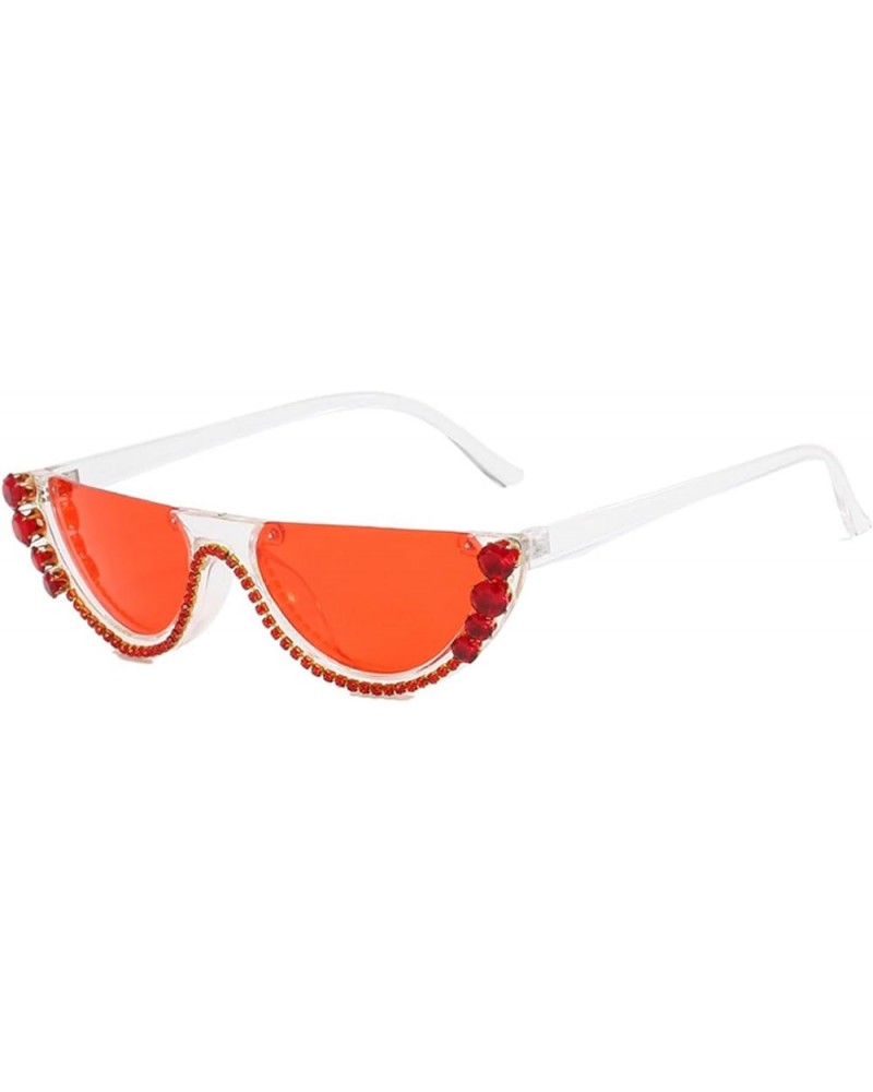 Crystal Rhinestone Cat Sunglasses Women Men Semi-Rimless Sun Glasses with Rhinestones Goggles Red $10.40 Goggle