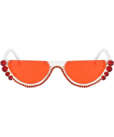 Crystal Rhinestone Cat Sunglasses Women Men Semi-Rimless Sun Glasses with Rhinestones Goggles Red $10.40 Goggle