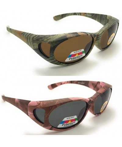 Polarized Fit Over Oval Frame Camouflage Print Sunglasses Wear Over Prescription Glasses 2 Pac Pink & Green $14.82 Oval