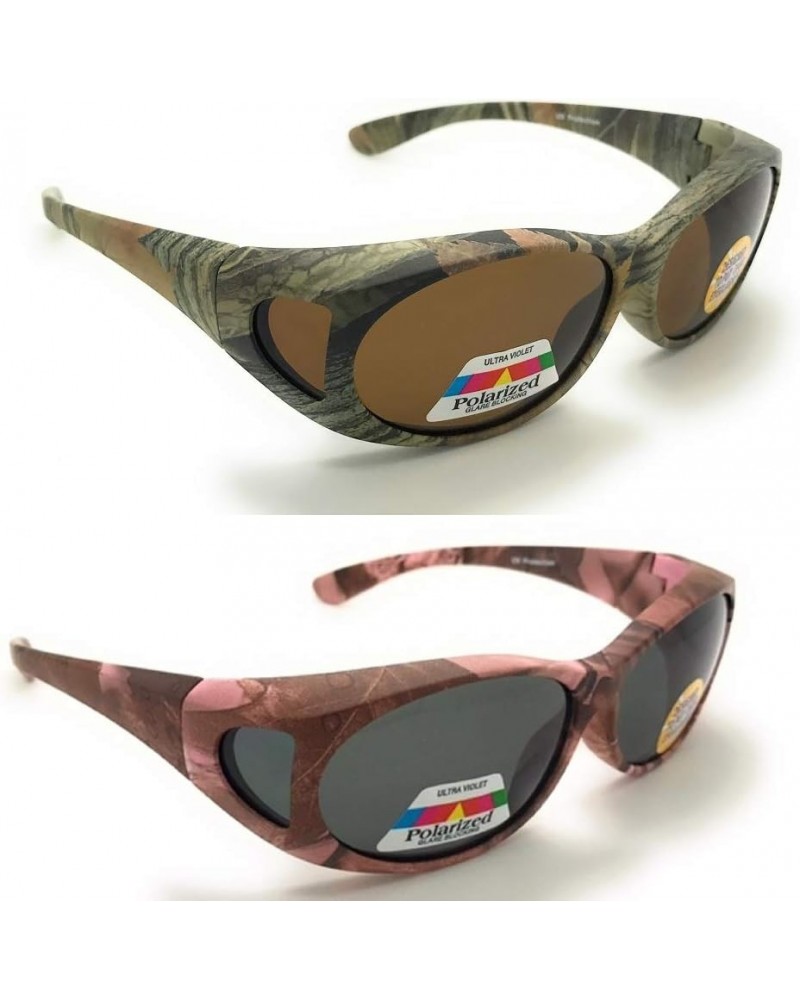 Polarized Fit Over Oval Frame Camouflage Print Sunglasses Wear Over Prescription Glasses 2 Pac Pink & Green $14.82 Oval