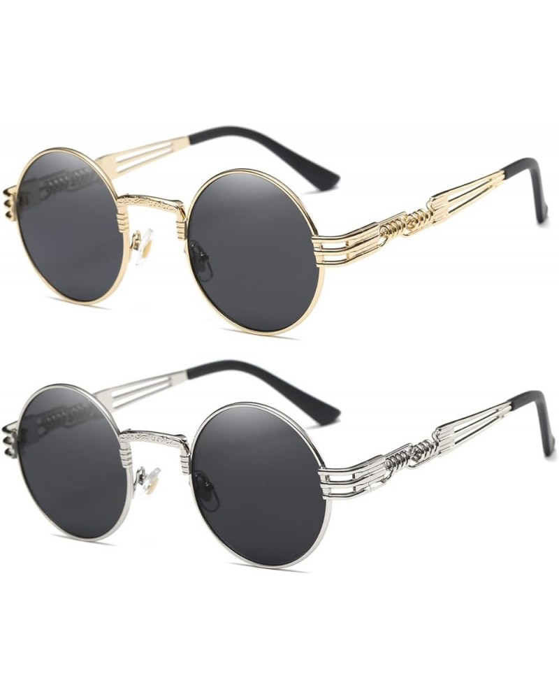 2 Pack Sunglasses Metal Retro Round Steampunk Glasses Mirror Two pairs Black Lens and Gold Frame Two Pairs Gold Frame+silver ...