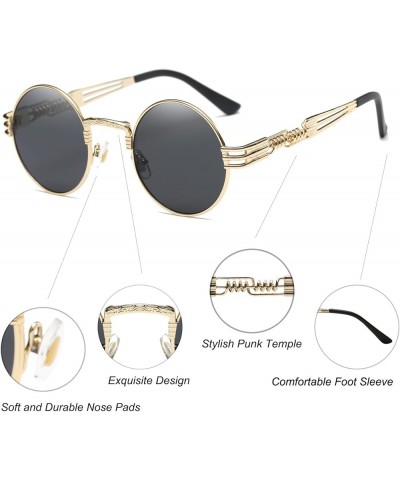 2 Pack Sunglasses Metal Retro Round Steampunk Glasses Mirror Two pairs Black Lens and Gold Frame Two Pairs Gold Frame+silver ...