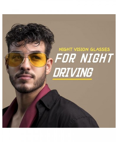 Aviator Night Driving Glasses for Men Women, Polarized Anti Glare Yellow Lens Night Vision Glasses for Night Time Gun Frame $...