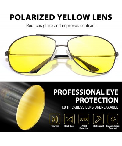 Aviator Night Driving Glasses for Men Women, Polarized Anti Glare Yellow Lens Night Vision Glasses for Night Time Gun Frame $...