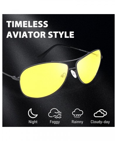 Aviator Night Driving Glasses for Men Women, Polarized Anti Glare Yellow Lens Night Vision Glasses for Night Time Gun Frame $...