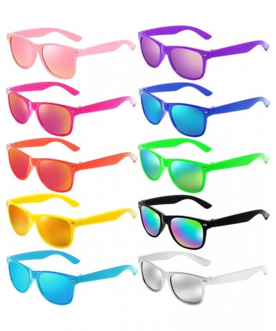 10/20 Packs Adults Wholesale Neon Colors Square Retro Style Party Favors Sunglasses Assorted Color Frame Mirrored Lens 10 Pac...