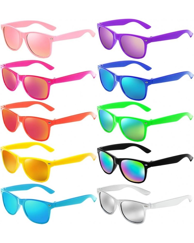 10/20 Packs Adults Wholesale Neon Colors Square Retro Style Party Favors Sunglasses Assorted Color Frame Mirrored Lens 10 Pac...