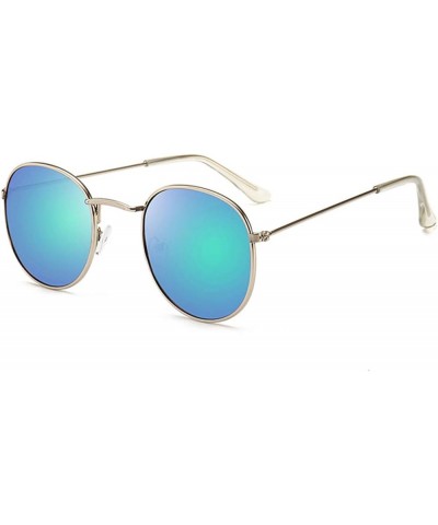 Globalwells Sunglasses for Women men, retro party round Mirrored Lenses Metal Frame Sunglasses UV400 Blue Green $8.25 Round