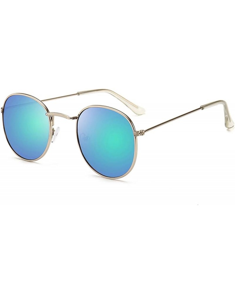 Globalwells Sunglasses for Women men, retro party round Mirrored Lenses Metal Frame Sunglasses UV400 Blue Green $8.25 Round