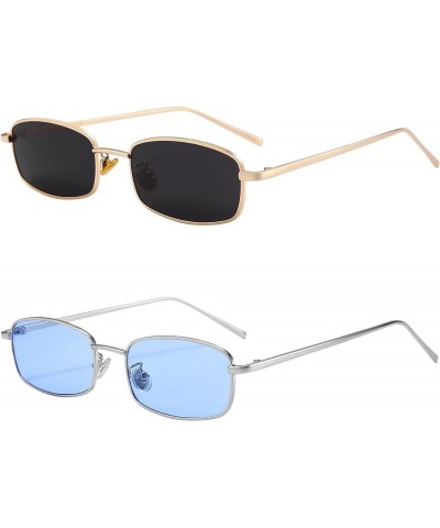 Retro Rectangle Sunglasses for Women Men Square Narrow Hip Hop Small Frame Sun Glasses Black,blue $11.39 Rectangular