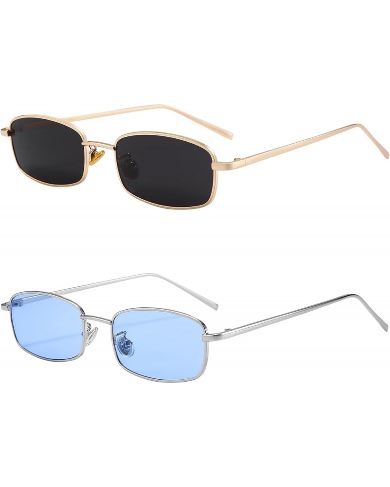 Retro Rectangle Sunglasses for Women Men Square Narrow Hip Hop Small Frame Sun Glasses Black,blue $11.39 Rectangular