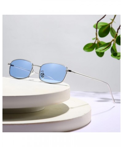 Retro Rectangle Sunglasses for Women Men Square Narrow Hip Hop Small Frame Sun Glasses Black,blue $11.39 Rectangular