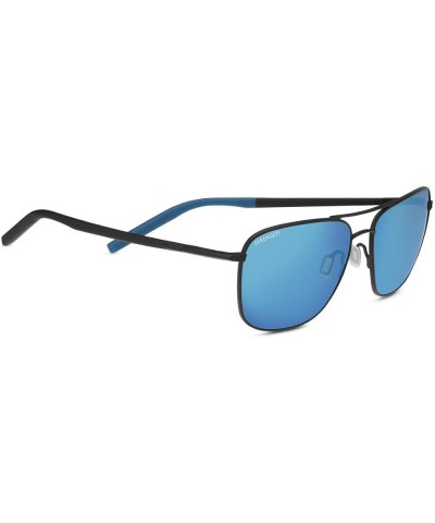 Men's Spello Pilot Sunglasses Matte Black With Black Temples and Blue Inside Temple Tips $114.75 Rectangular