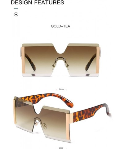 Fashion Oversized Square Rimless Sunglasses Women Flat Top Big Glasses Female Travel 01 Gold-tea As Picture $12.36 Square