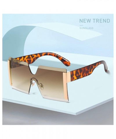 Fashion Oversized Square Rimless Sunglasses Women Flat Top Big Glasses Female Travel 01 Gold-tea As Picture $12.36 Square