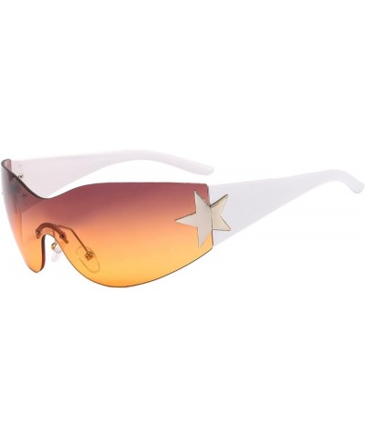 Star Y2k Square Sunglasses for Women Men Fashion Star Wrap Around Sunglasses Cycling Rimless Orange $7.80 Designer