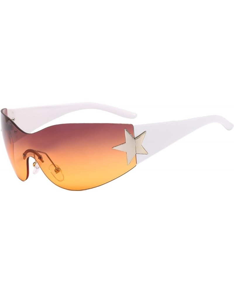 Star Y2k Square Sunglasses for Women Men Fashion Star Wrap Around Sunglasses Cycling Rimless Orange $7.80 Designer