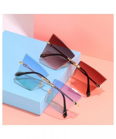 Frameless Cat Eye Weird Woman Sunglasses Driving Trend UV400 Sunglasses Gift D $15.66 Designer