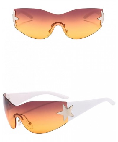 Star Y2k Square Sunglasses for Women Men Fashion Star Wrap Around Sunglasses Cycling Rimless Orange $7.80 Designer