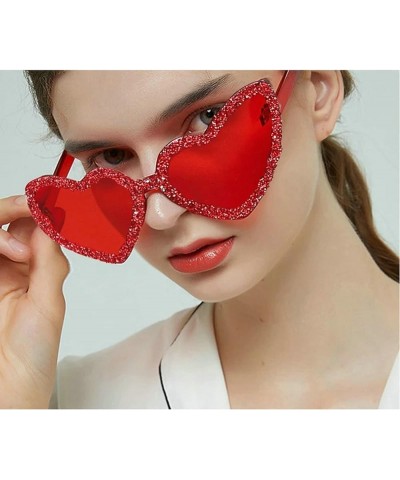 Heart Rhinestone Sunglasses for Women Rimless Lovely Candy Color Diamond Sun Glasses UV Protection bling Party Eyewear Red $1...