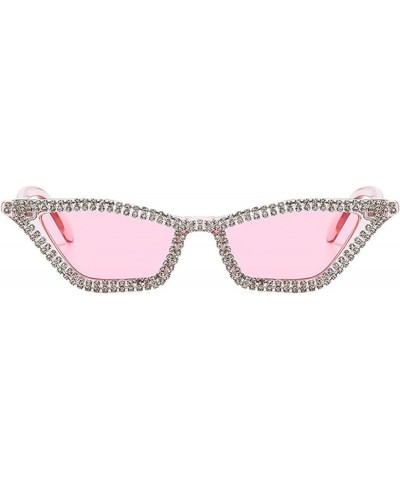 Small frame Sparkling Rectangular Rhinestones Sunglasses For Women Vintage Cat Eye Crystal Eyeglasses Frame Pink $10.29 Cat Eye