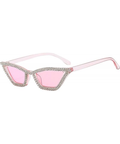 Small frame Sparkling Rectangular Rhinestones Sunglasses For Women Vintage Cat Eye Crystal Eyeglasses Frame Pink $10.29 Cat Eye