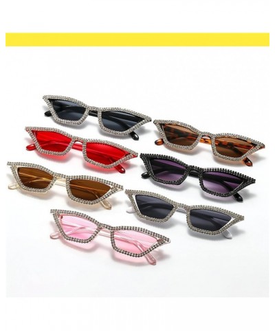 Small frame Sparkling Rectangular Rhinestones Sunglasses For Women Vintage Cat Eye Crystal Eyeglasses Frame Pink $10.29 Cat Eye