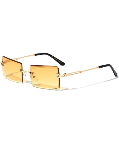 Slim Sleek Rimless Rectangle Buffs Metal Luxury Sunglasses Gold & Black Frame - Orange Gradient Lenses $9.98 Rimless