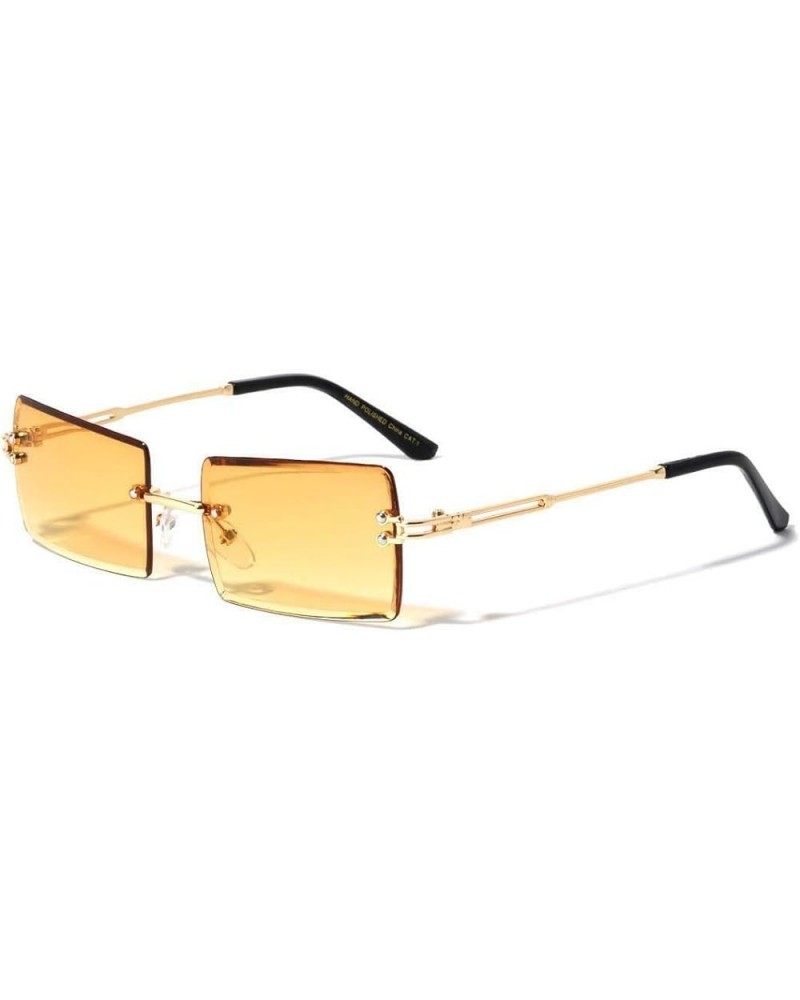 Slim Sleek Rimless Rectangle Buffs Metal Luxury Sunglasses Gold & Black Frame - Orange Gradient Lenses $9.98 Rimless