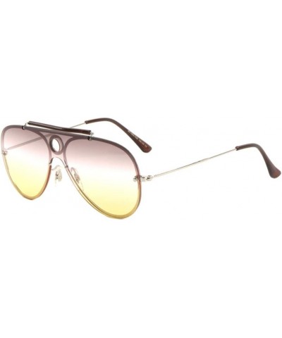 Rimless One Piece Shield Triple Oceanic Color Lens Aviator Sunglasses Brown $10.35 Shield