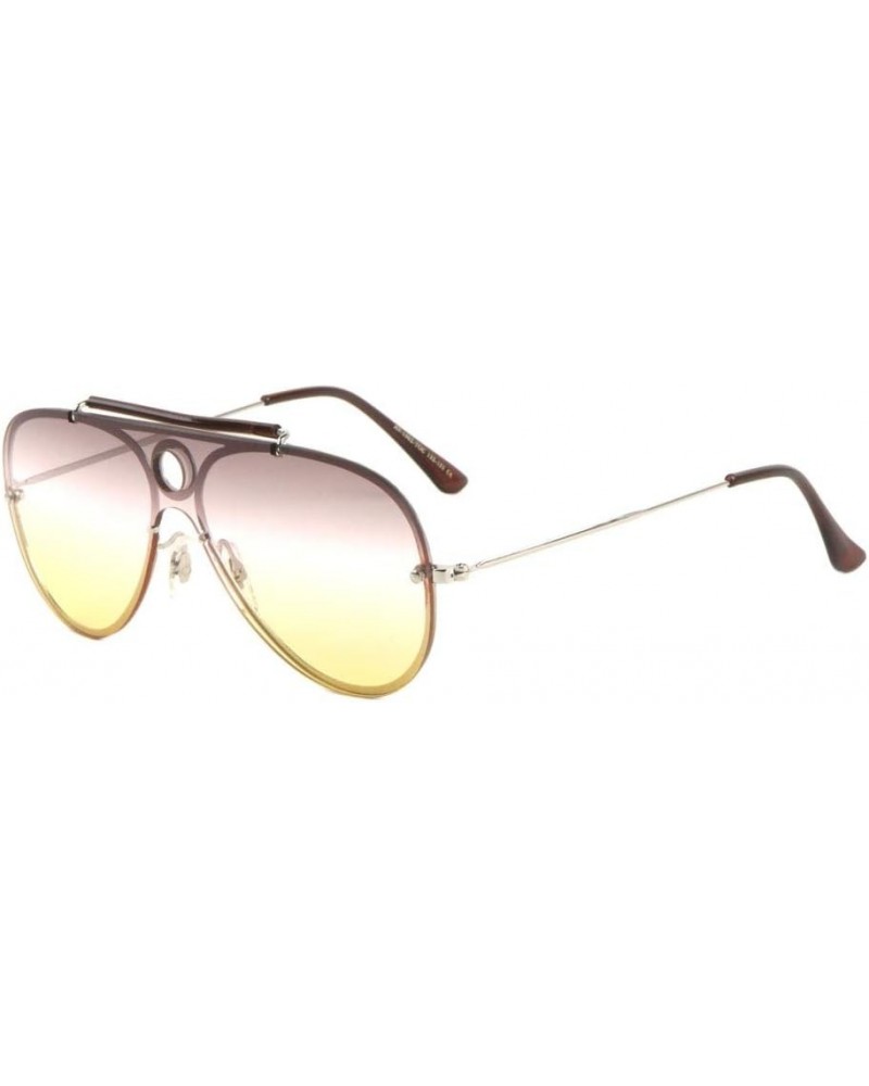 Rimless One Piece Shield Triple Oceanic Color Lens Aviator Sunglasses Brown $10.35 Shield