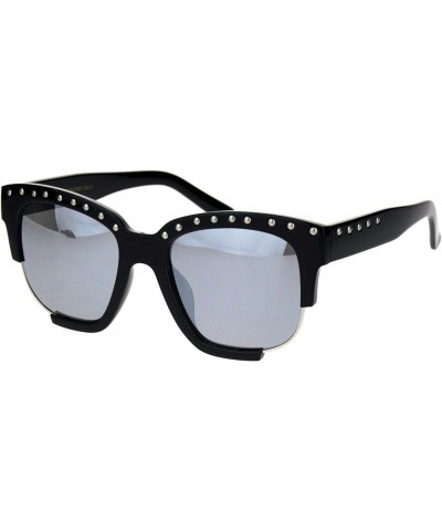 Womens Metal Studded Exposed Lens Plastic Horned Butterfly Sunglasses Black Silver Smoke $9.87 Rectangular