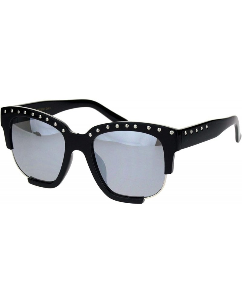 Womens Metal Studded Exposed Lens Plastic Horned Butterfly Sunglasses Black Silver Smoke $9.87 Rectangular